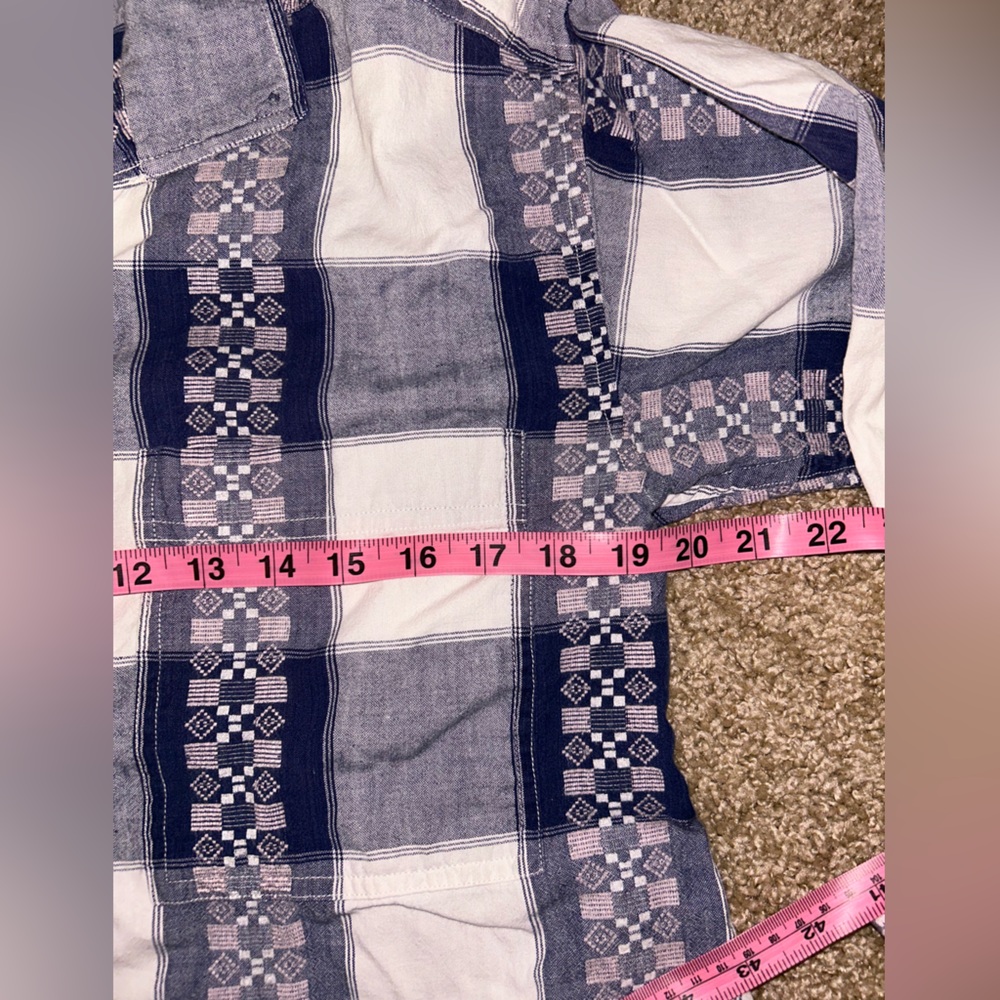 Vintage Krazy Kat Blue & White Aztec Pattern Plaid Button Up Shirt Size S |A111 - Picture 4 of 11